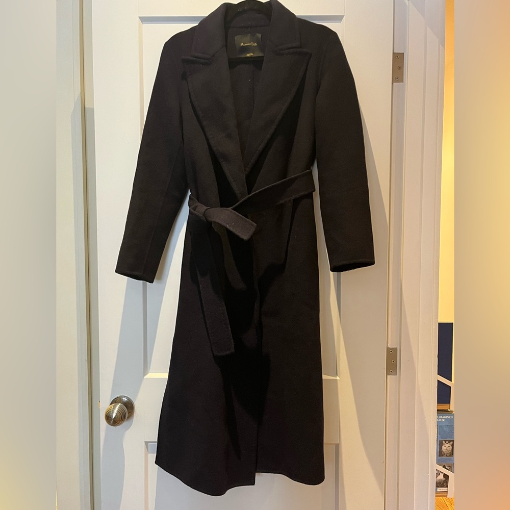 SOLD Massimo Dutti Hand Made Navy Blue Wool Wrap Coat - Picture 4 of 12